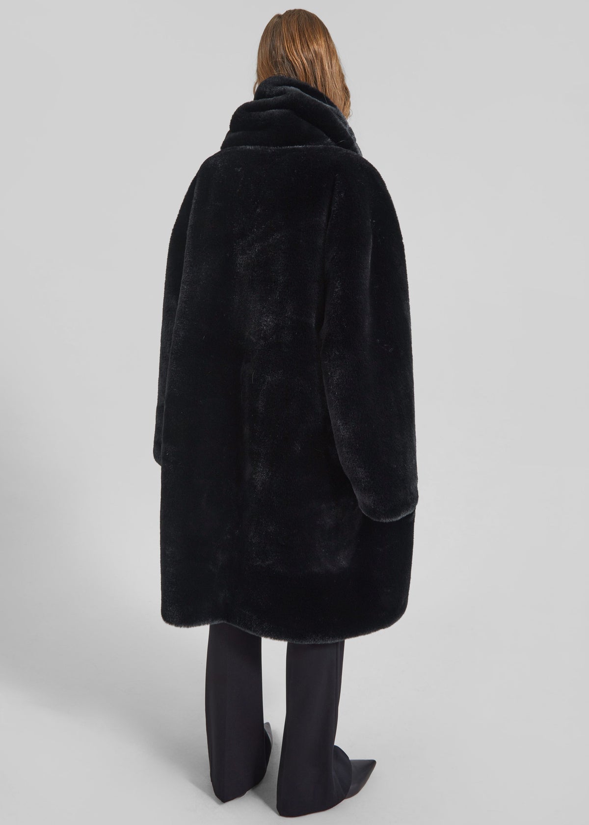 Matera Collarless Faux Fur Coat - Black – view 8 of 9