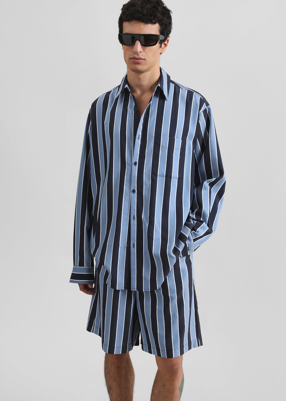 Sinclair Neck Tie Shirt - Navy Stripe – view 2 of 12