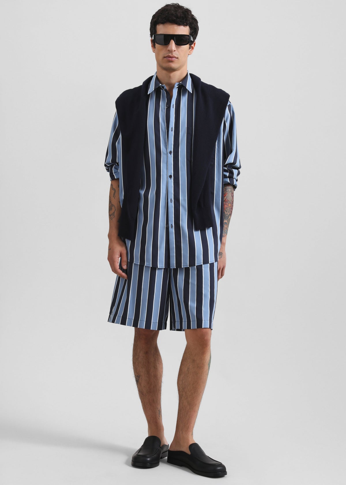 Matthias Striped Bermuda Shorts - Navy Stripe – view 3 of 9