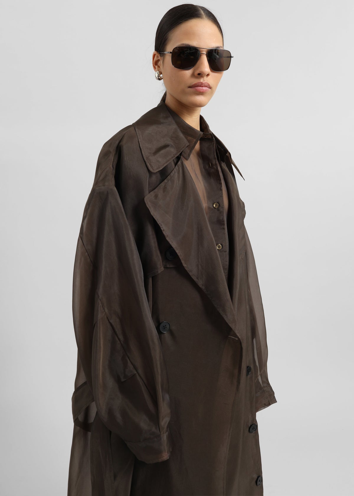 Mavis Oversized Sheer Trench - Brown – view 2 of 5