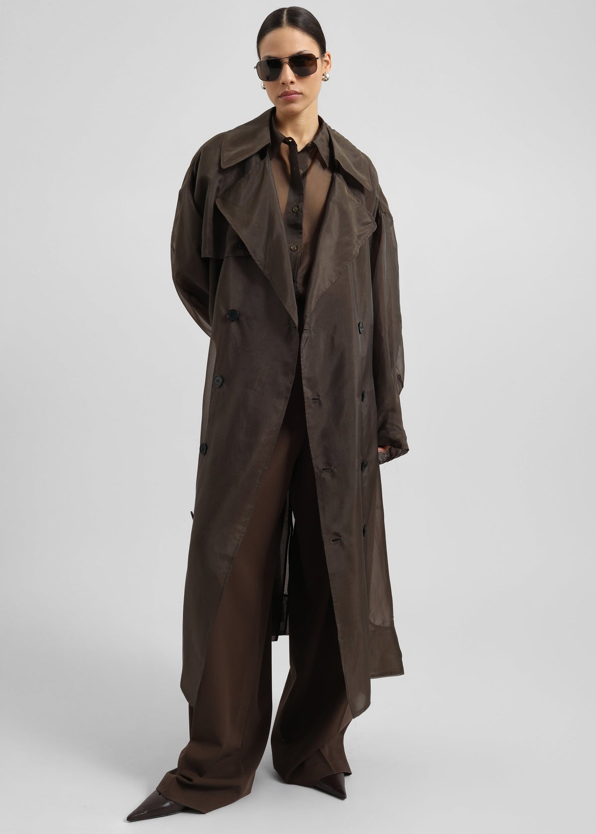 Mavis Oversized Sheer Trench - Brown – view 4 of 5
