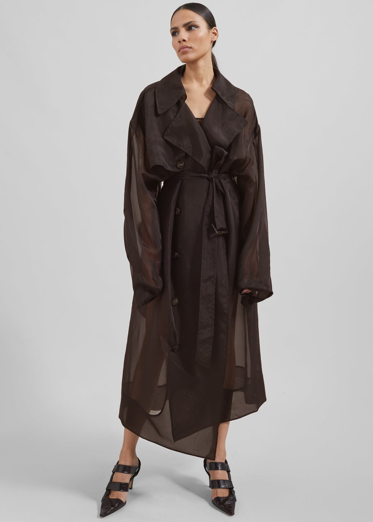 Mavis Oversized Sheer Trench - Brown – view 1 of 5