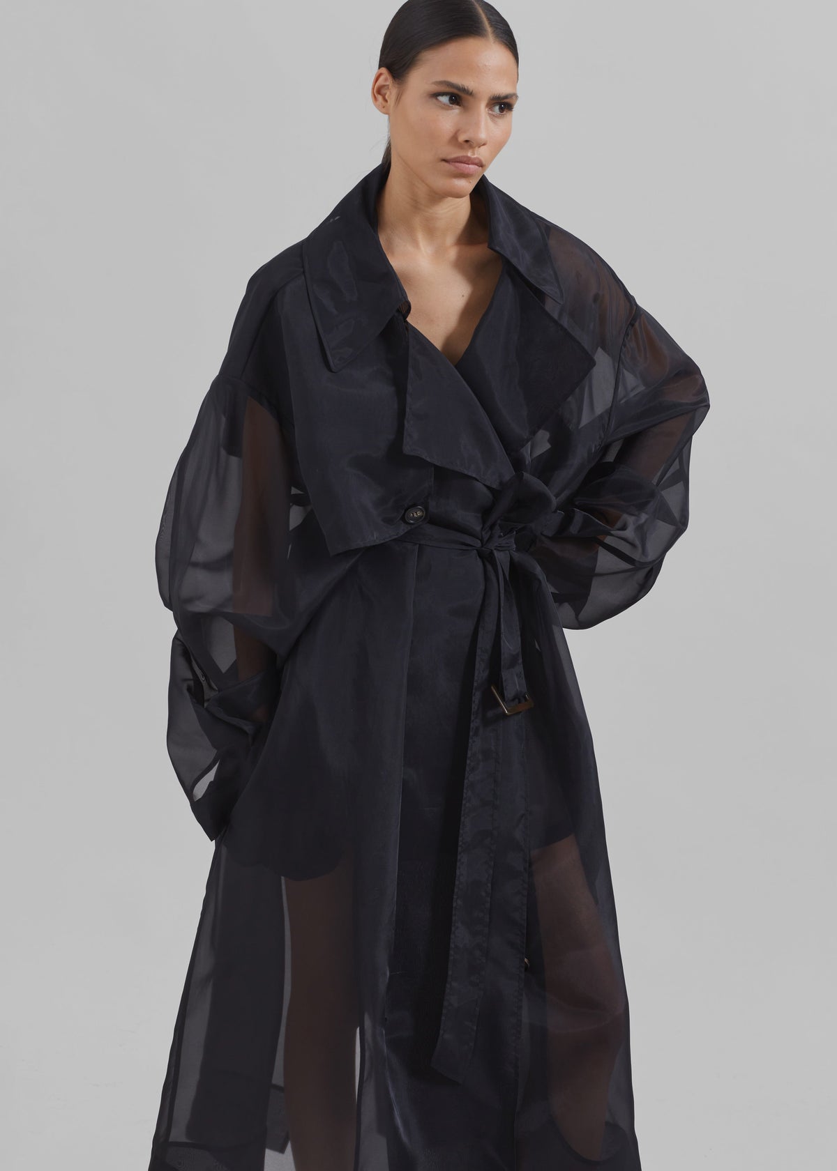 Mavis Oversized Sheer Trench - Black – view 2 of 13
