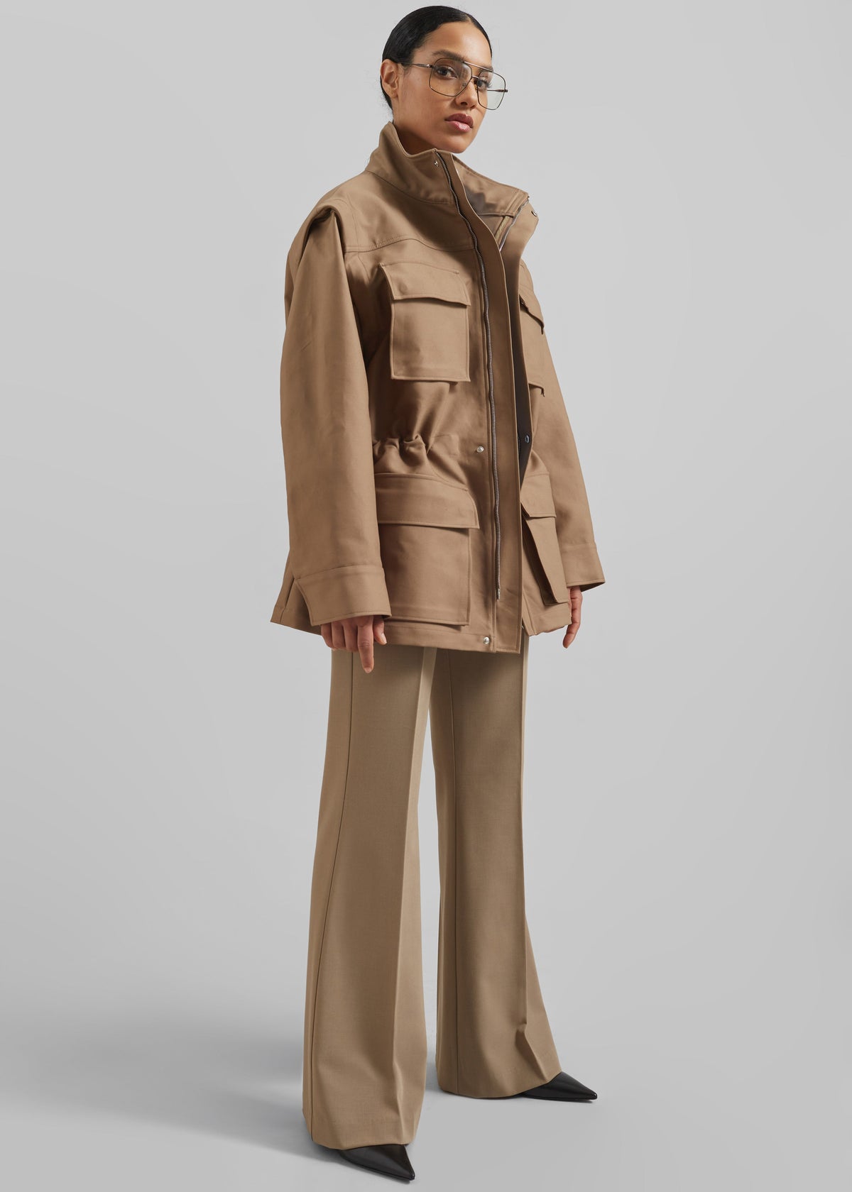 Melton Detachable Sleeve Cargo Jacket - Camel – view 4 of 10