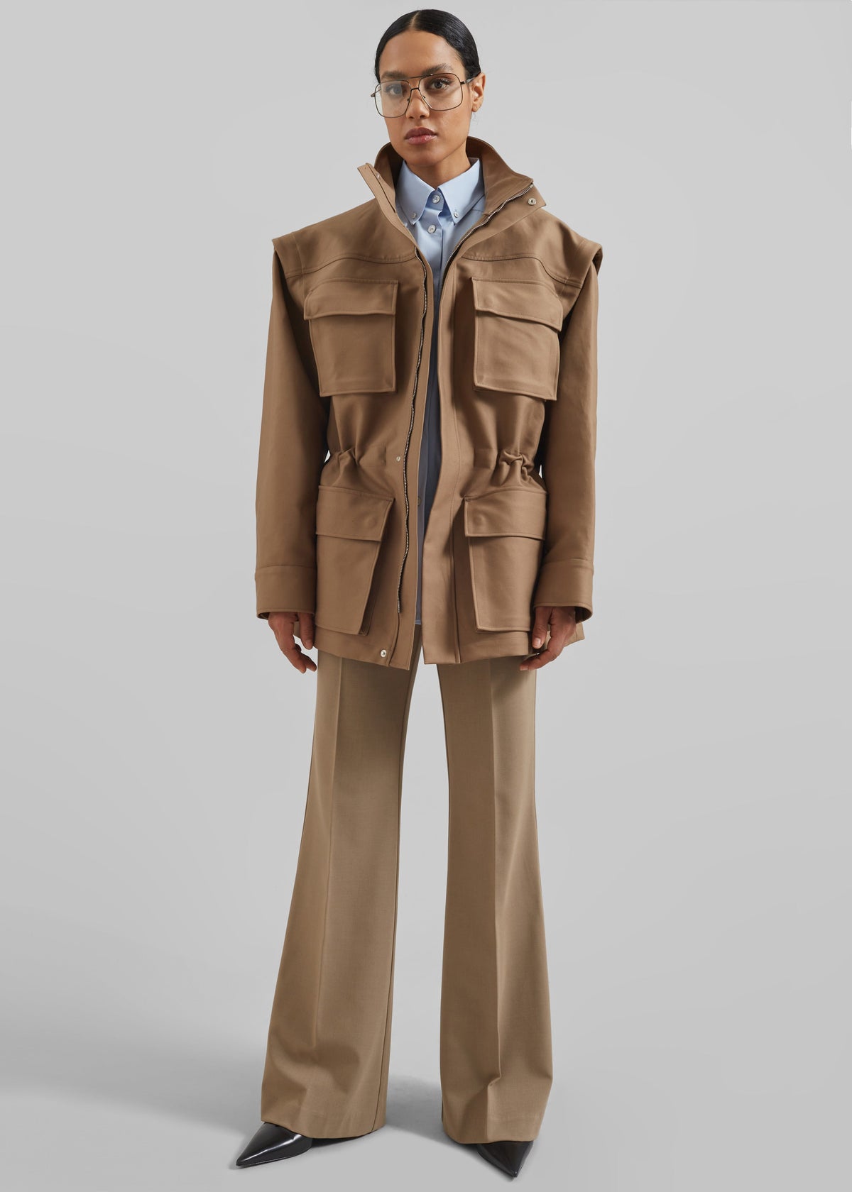 Melton Detachable Sleeve Cargo Jacket - Camel – view 1 of 10