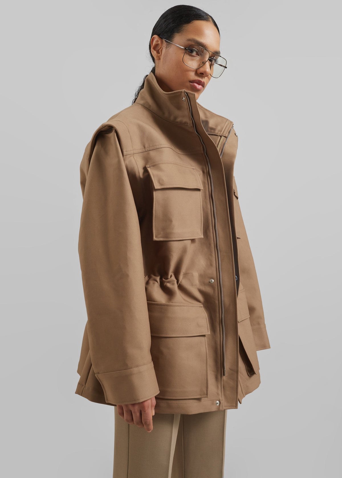 Melton Detachable Sleeve Cargo Jacket - Camel – view 6 of 10