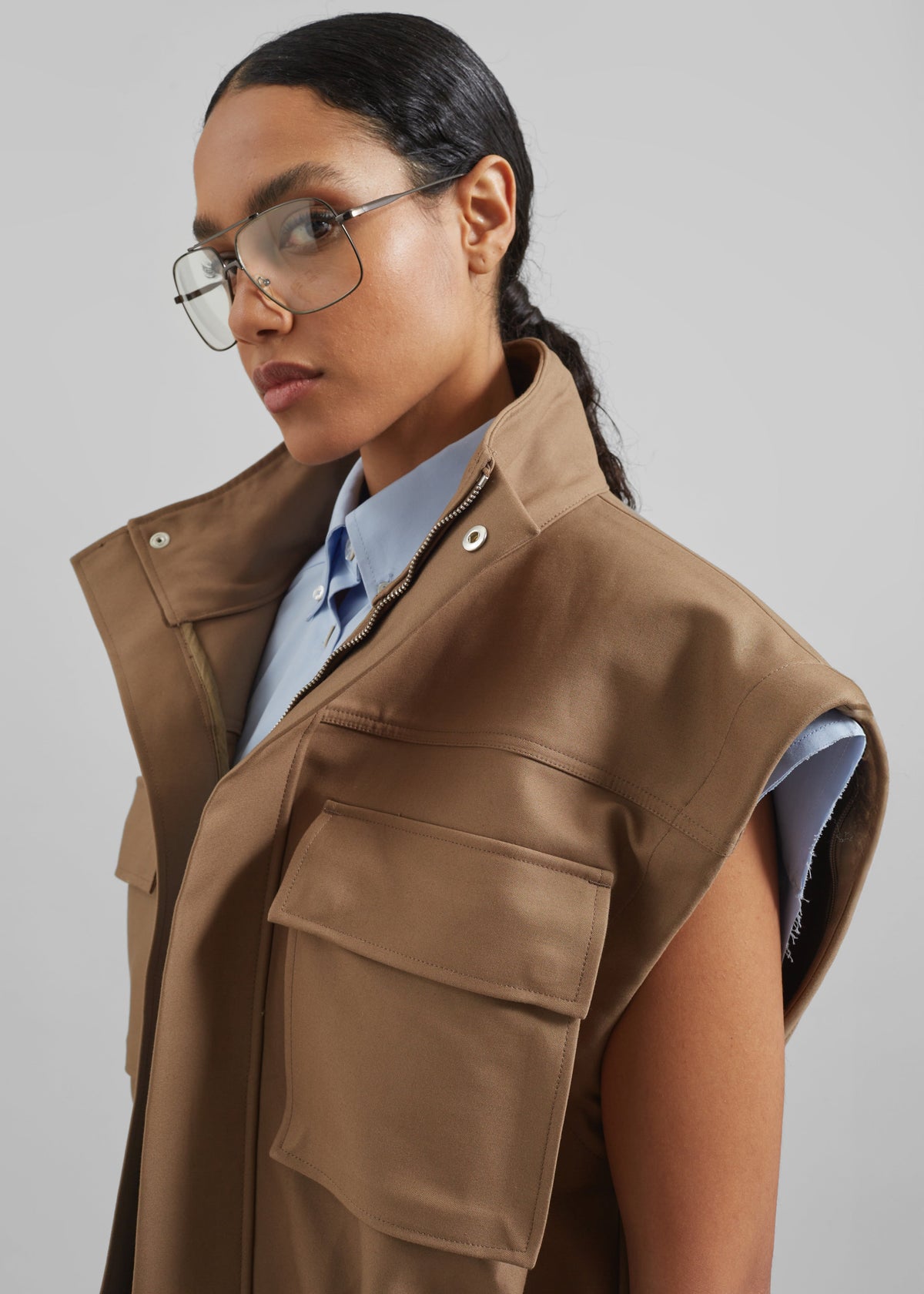 Melton Detachable Sleeve Cargo Jacket - Camel – view 3 of 10