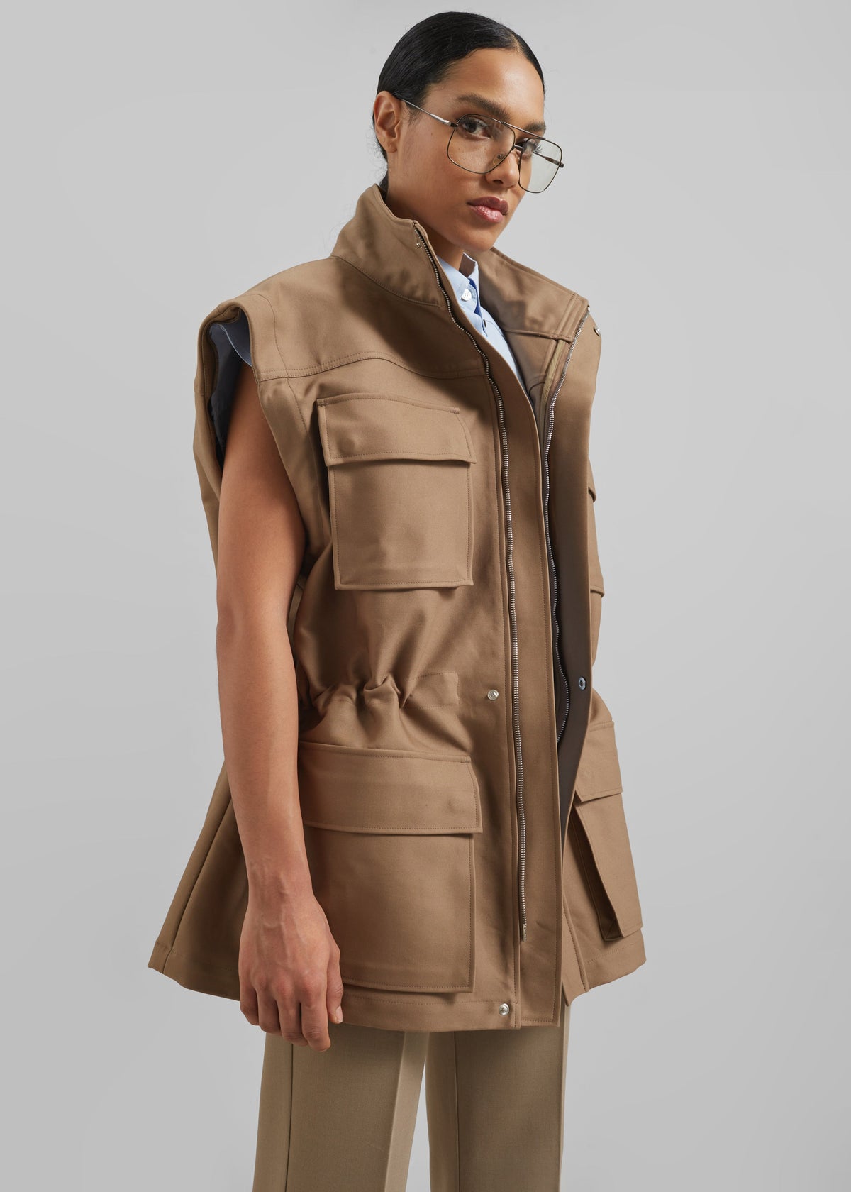 Melton Detachable Sleeve Cargo Jacket - Camel – view 2 of 10