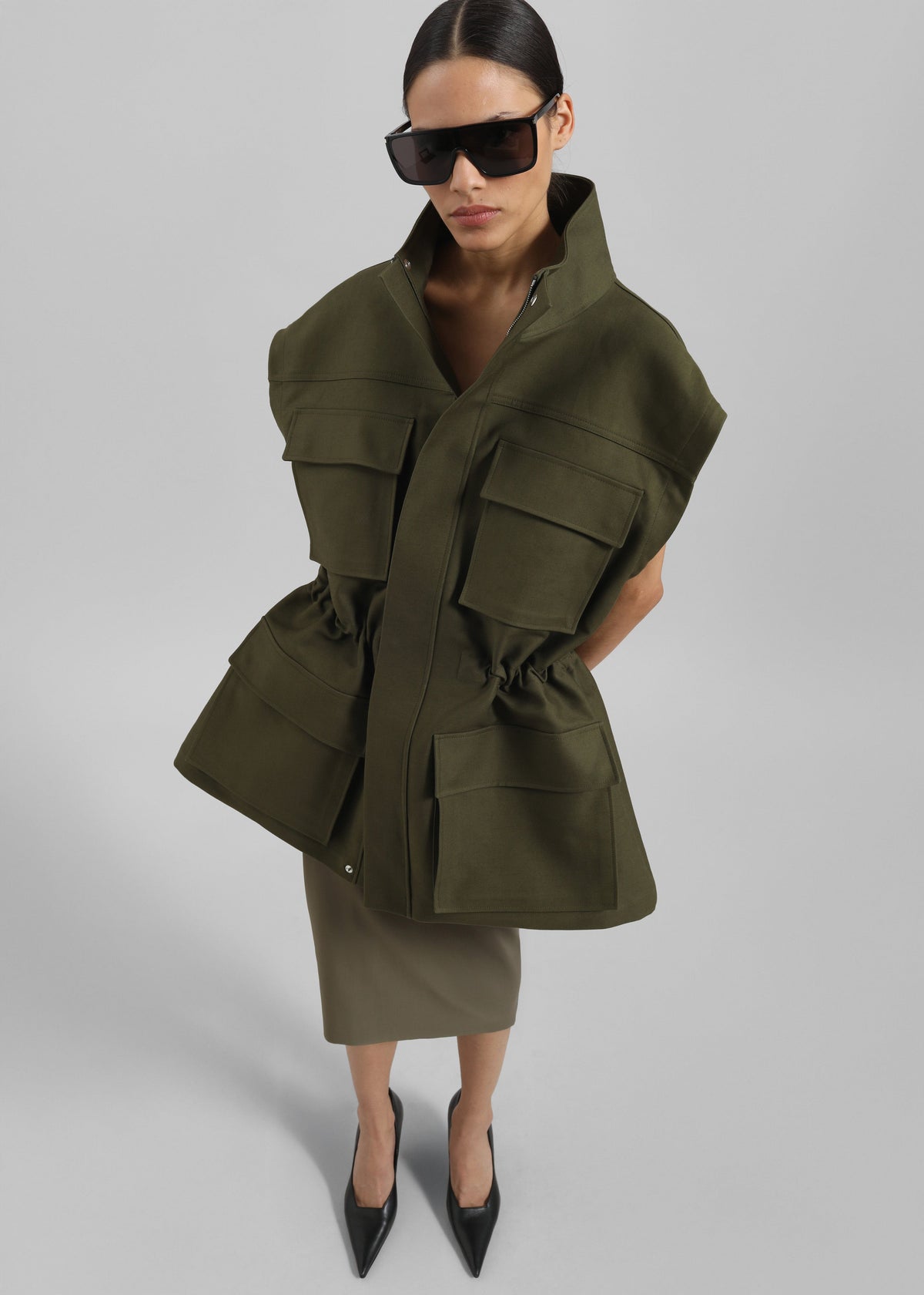 Melton Detachable Sleeve Cargo Jacket - Khaki – view 1 of 1