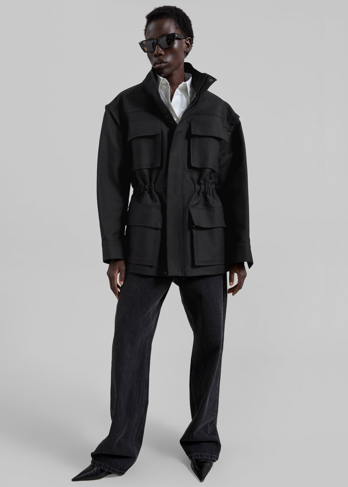 Melton Detachable Sleeve Cargo Jacket - Black – view 4 of 9