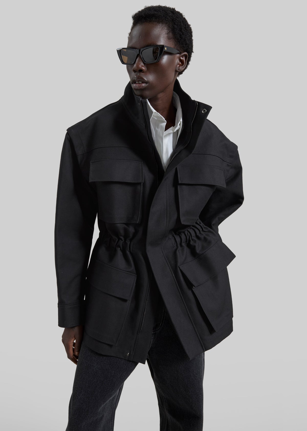 Melton Detachable Sleeve Cargo Jacket - Black – view 2 of 9