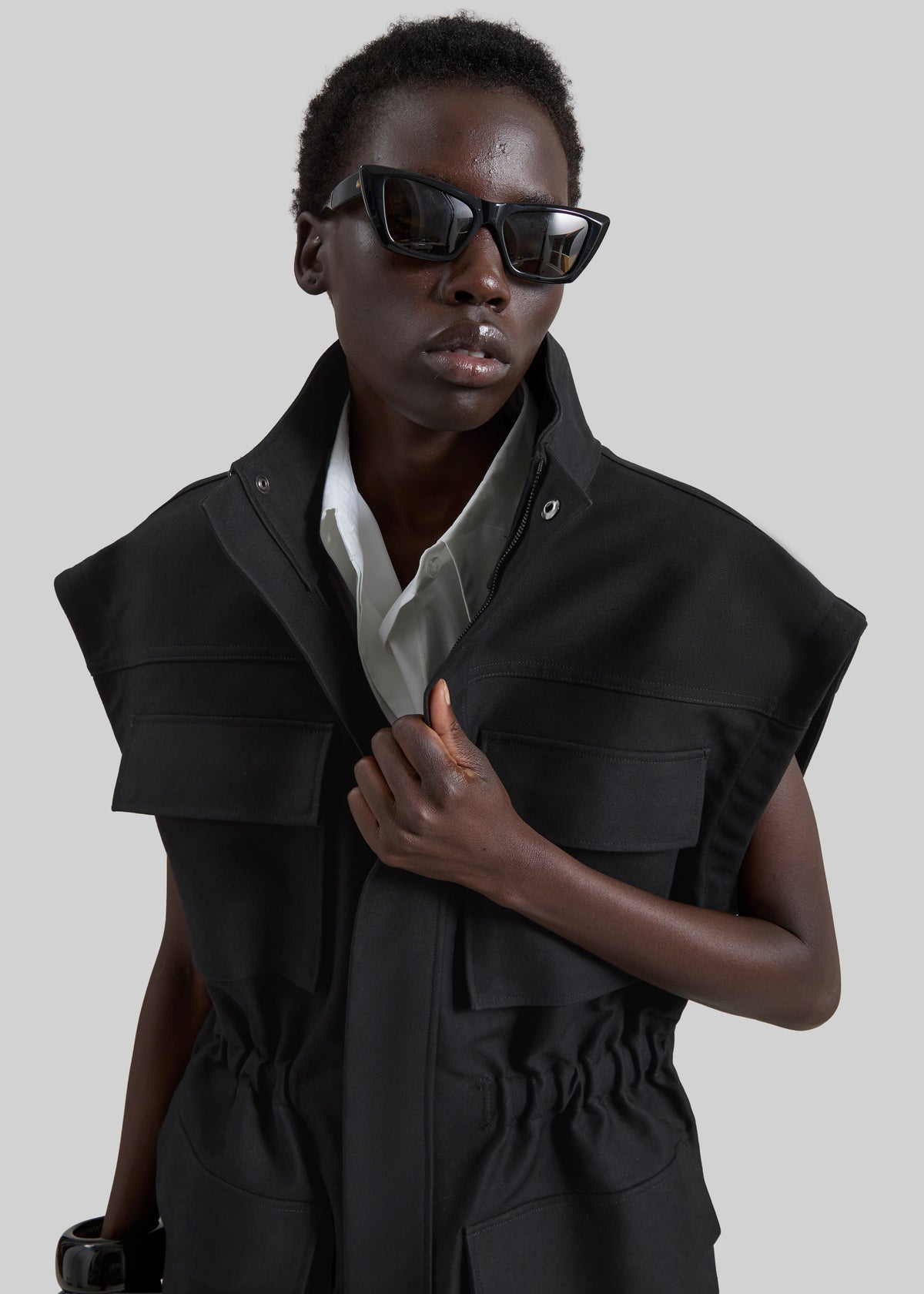 Melton Detachable Sleeve Cargo Jacket - Black – view 3 of 9