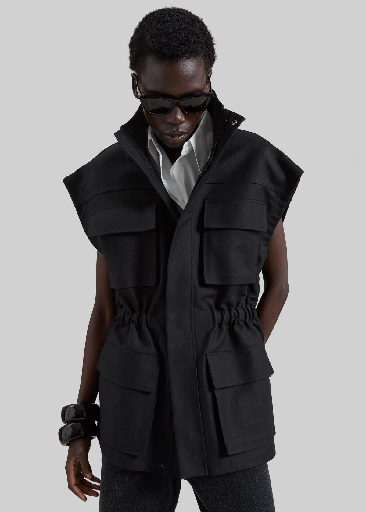 Melton Detachable Sleeve Cargo Jacket - Black – view 5 of 9