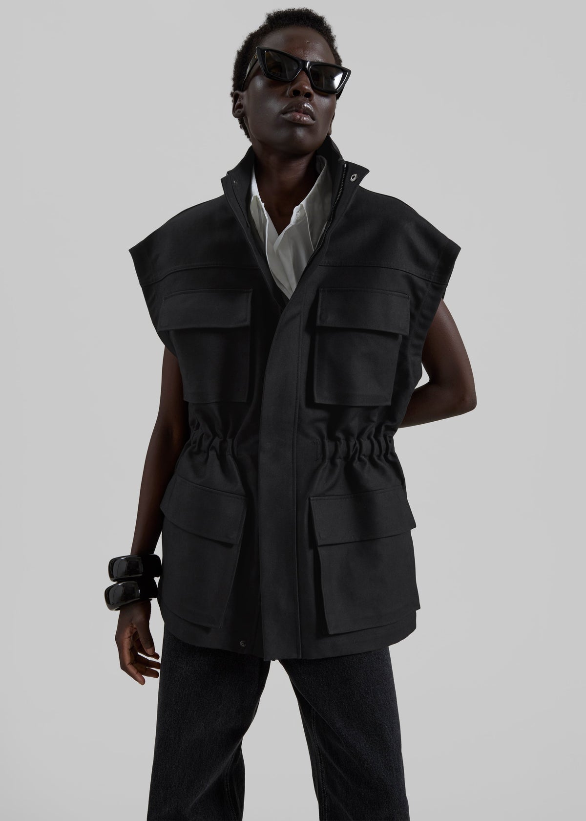 Melton Detachable Sleeve Cargo Jacket - Black – view 1 of 9