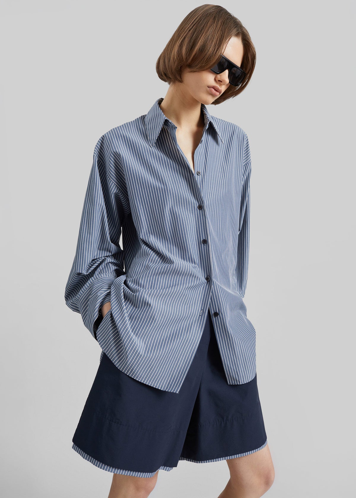 Menton Layered Hem Shorts - Navy/White Stripe – view 7 of 8