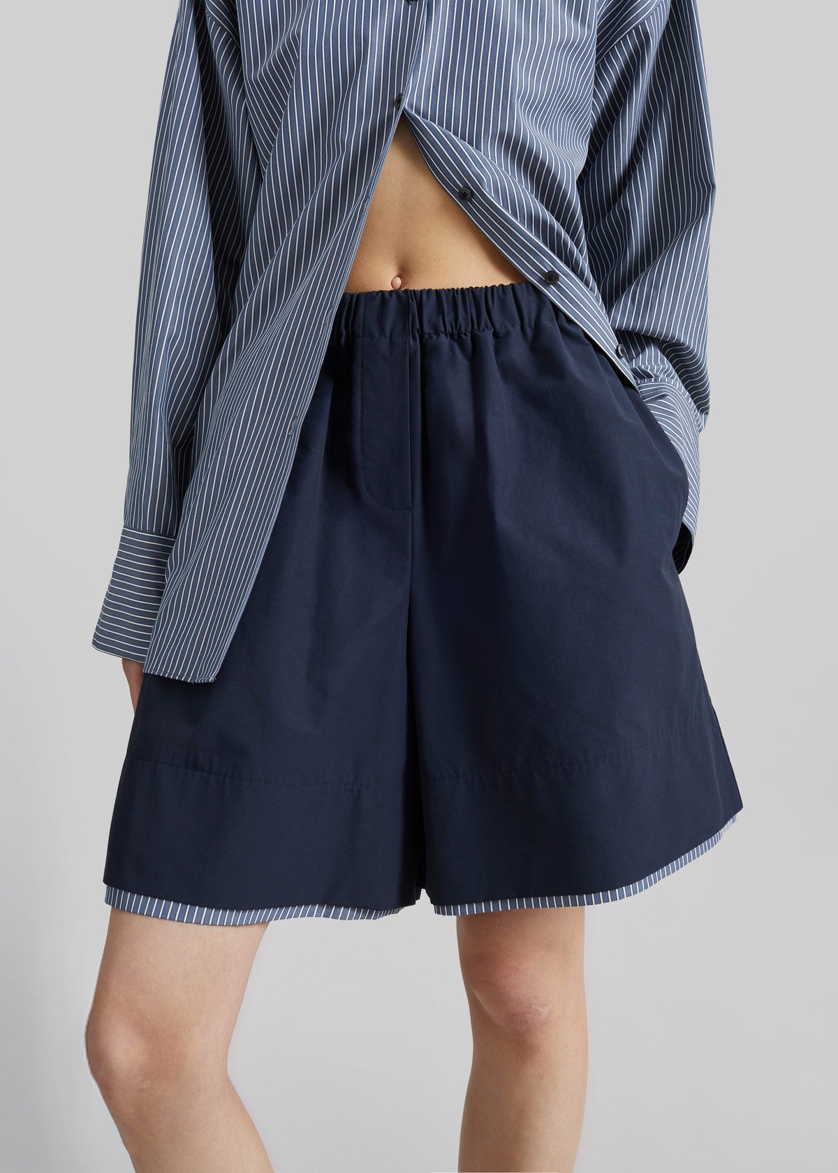 Menton Layered Hem Shorts - Navy/White Stripe – view 2 of 8
