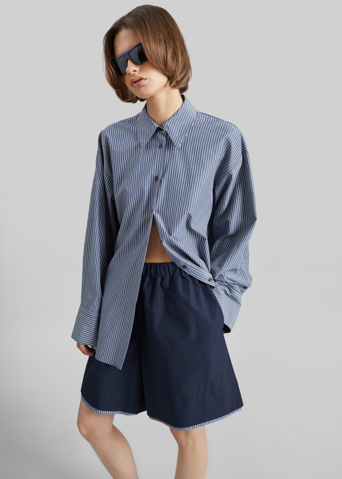 Menton Layered Hem Shorts - Navy/White Stripe – view 5 of 8