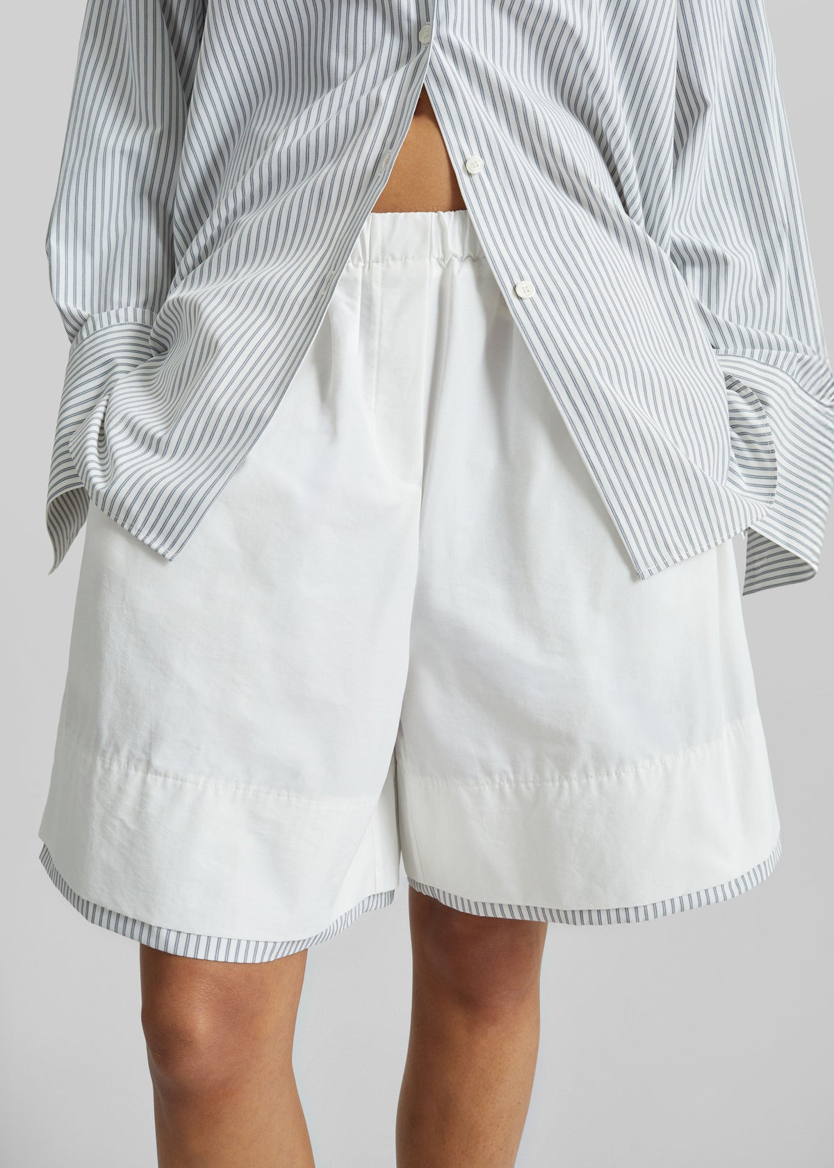 Menton Layered Hem Shorts - White/Blue Stripe – view 3 of 8
