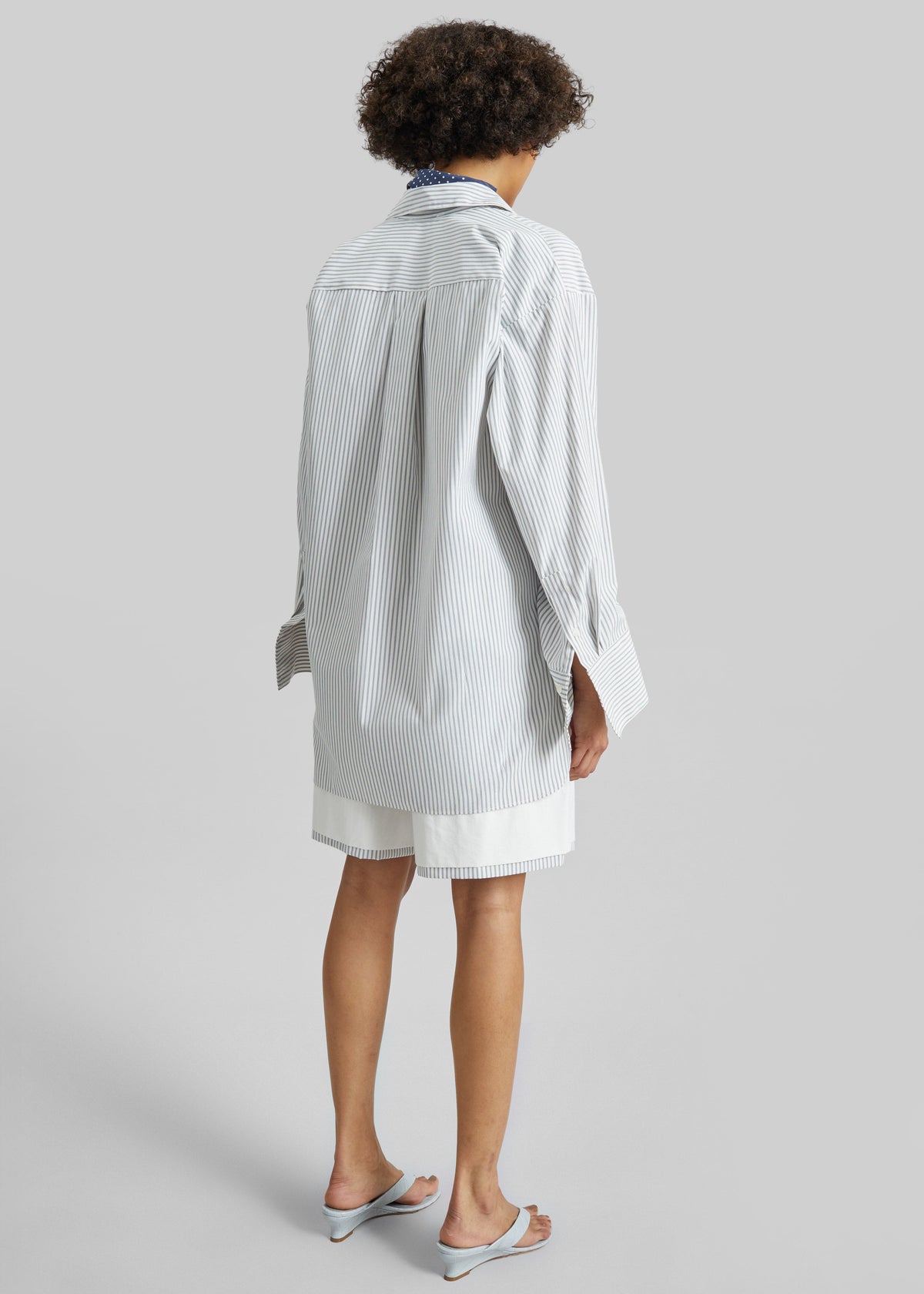 Menton Layered Hem Shorts - White/Blue Stripe – view 7 of 8