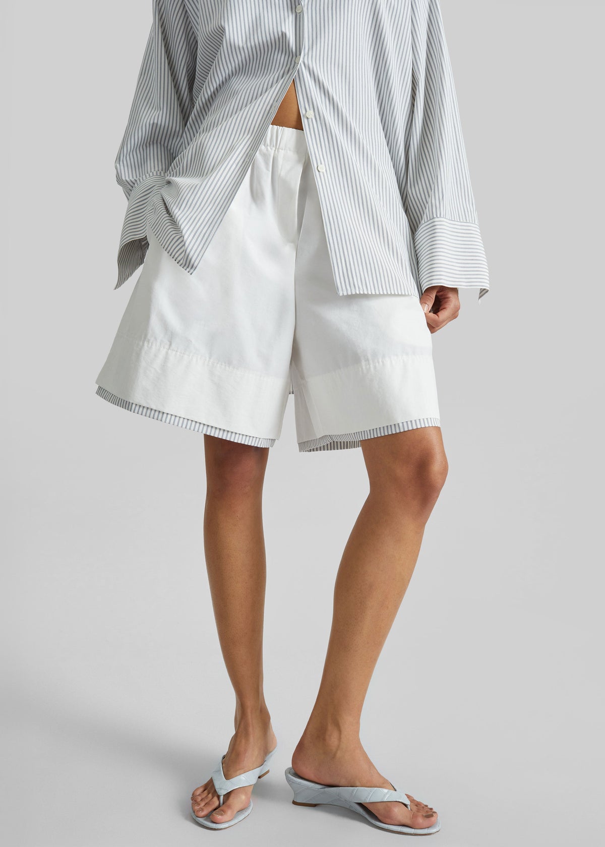 Menton Layered Hem Shorts - White/Blue Stripe – view 2 of 8