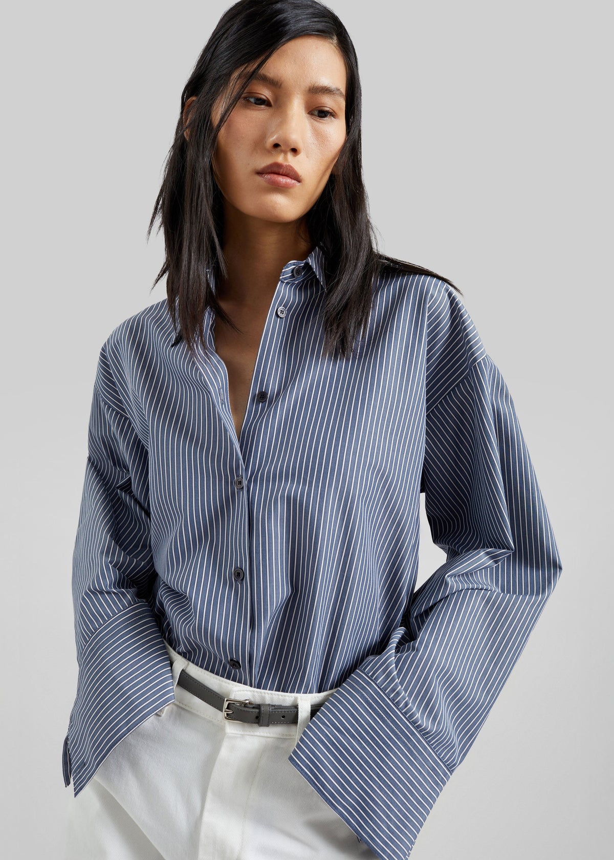 Menton Oversized Shirt - Navy/White Stripe – view 1 of 10
