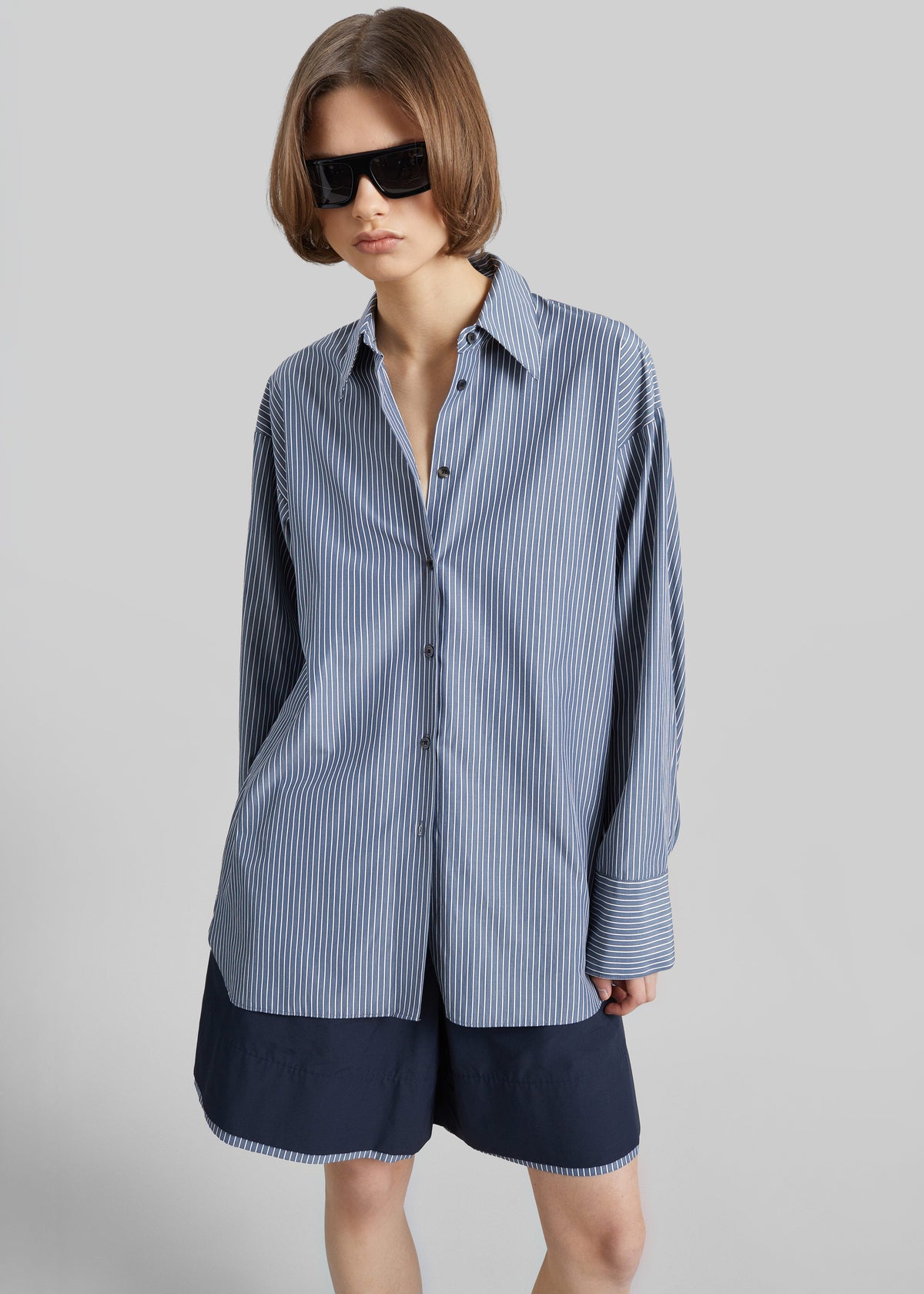 Menton Oversized Shirt - Navy/White Stripe – view 2 of 10