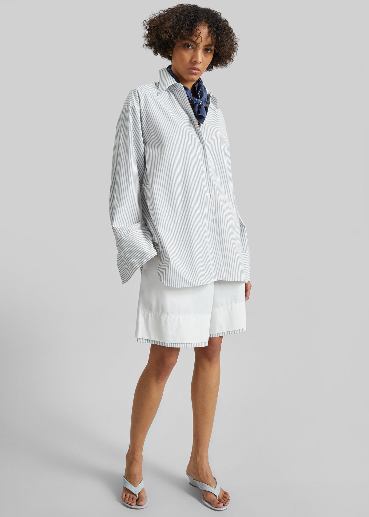 Menton Oversized Shirt - White/Blue Stripe – view 4 of 6
