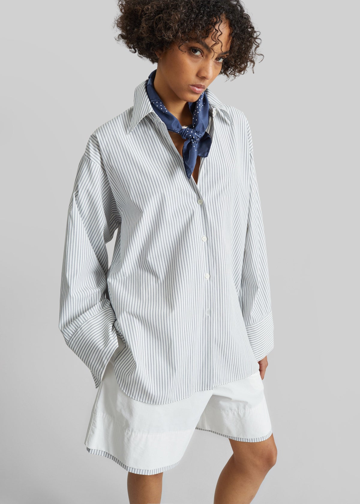 Menton Oversized Shirt - White/Blue Stripe – view 1 of 6