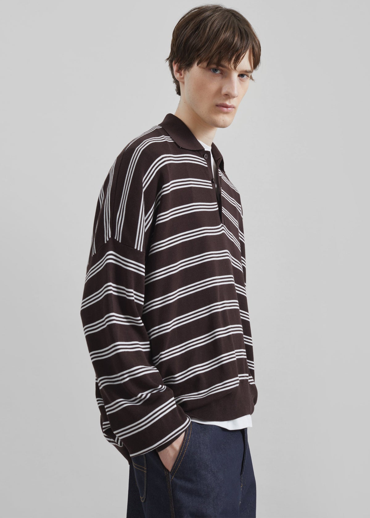 Meriel Polo Sweater - Brown/White Stripe – view 5 of 6