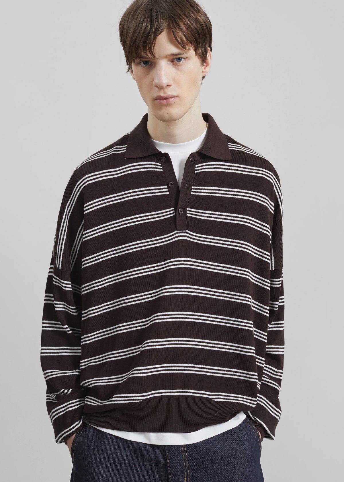 Meriel Polo Sweater - Brown/White Stripe – view 4 of 6