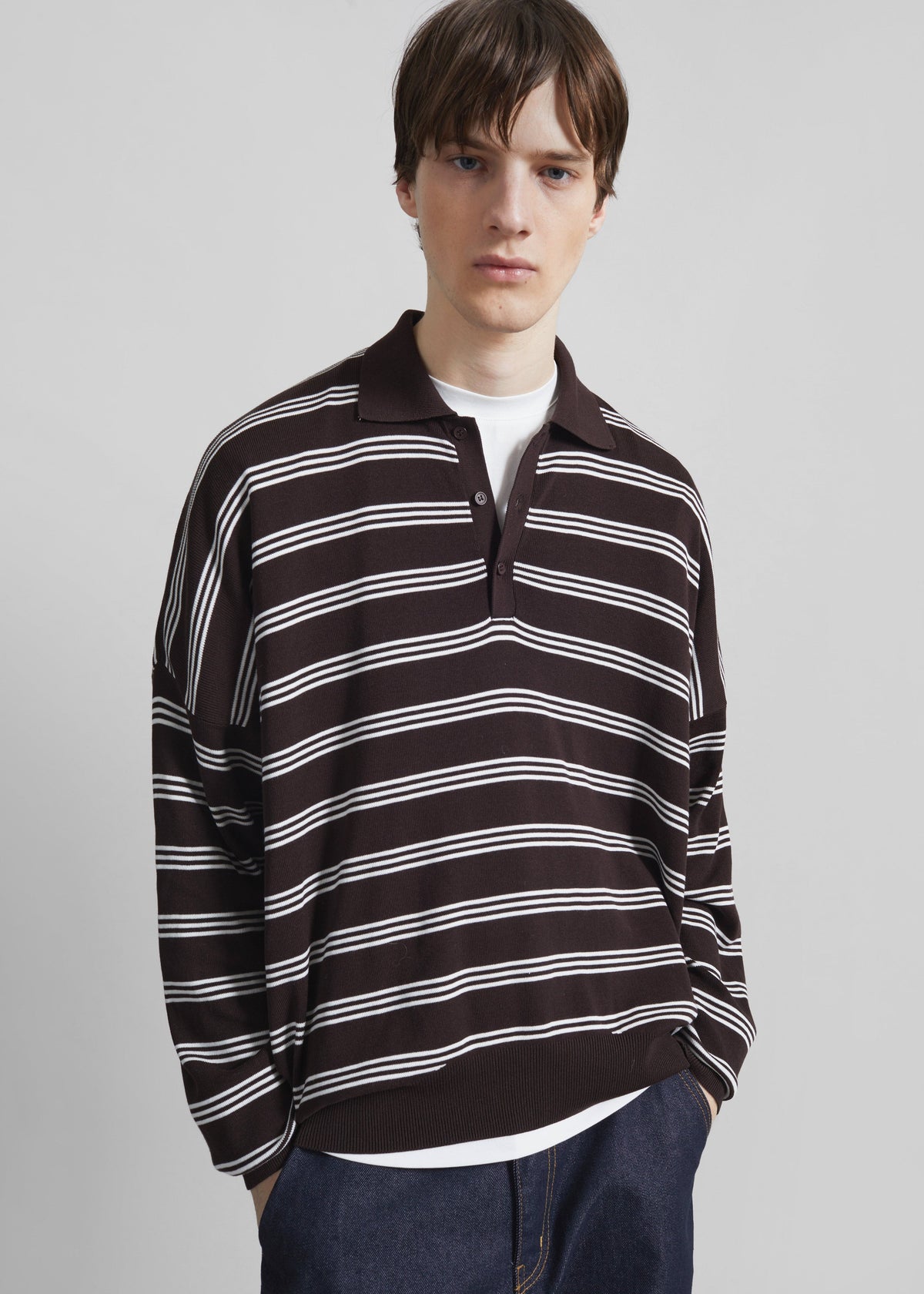 Meriel Polo Sweater - Brown/White Stripe – view 1 of 6
