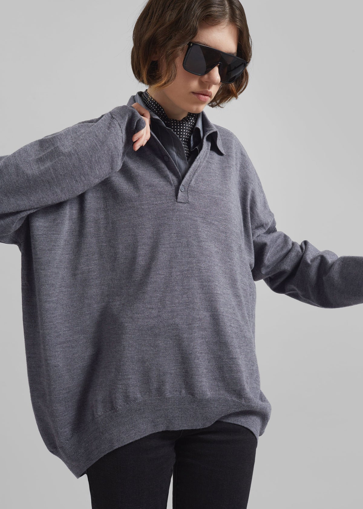 Meriel Wool Polo Sweater - Grey – view 8 of 15