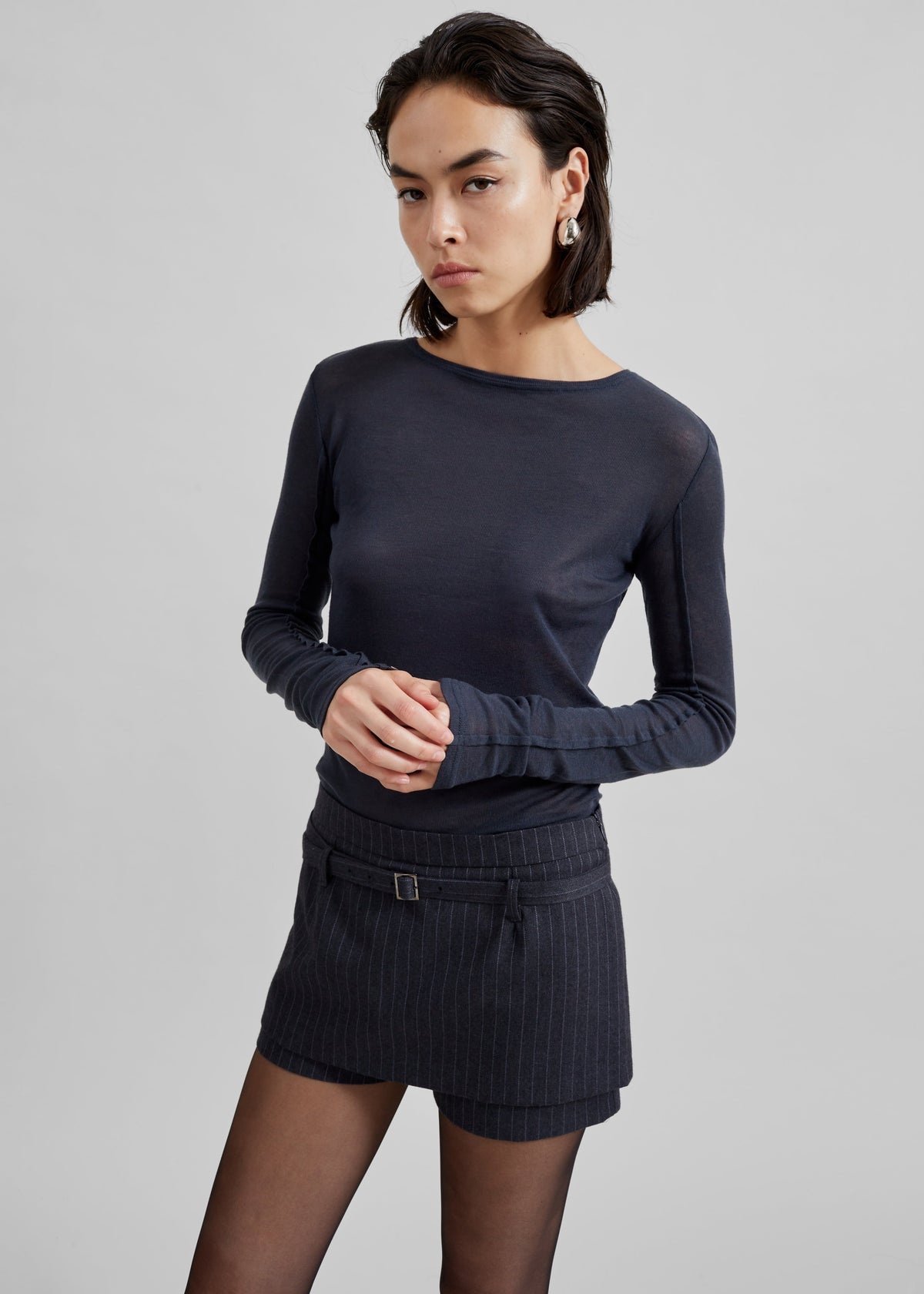 Mesa Sheer Long Sleeve Tee - Navy – view 9 of 11
