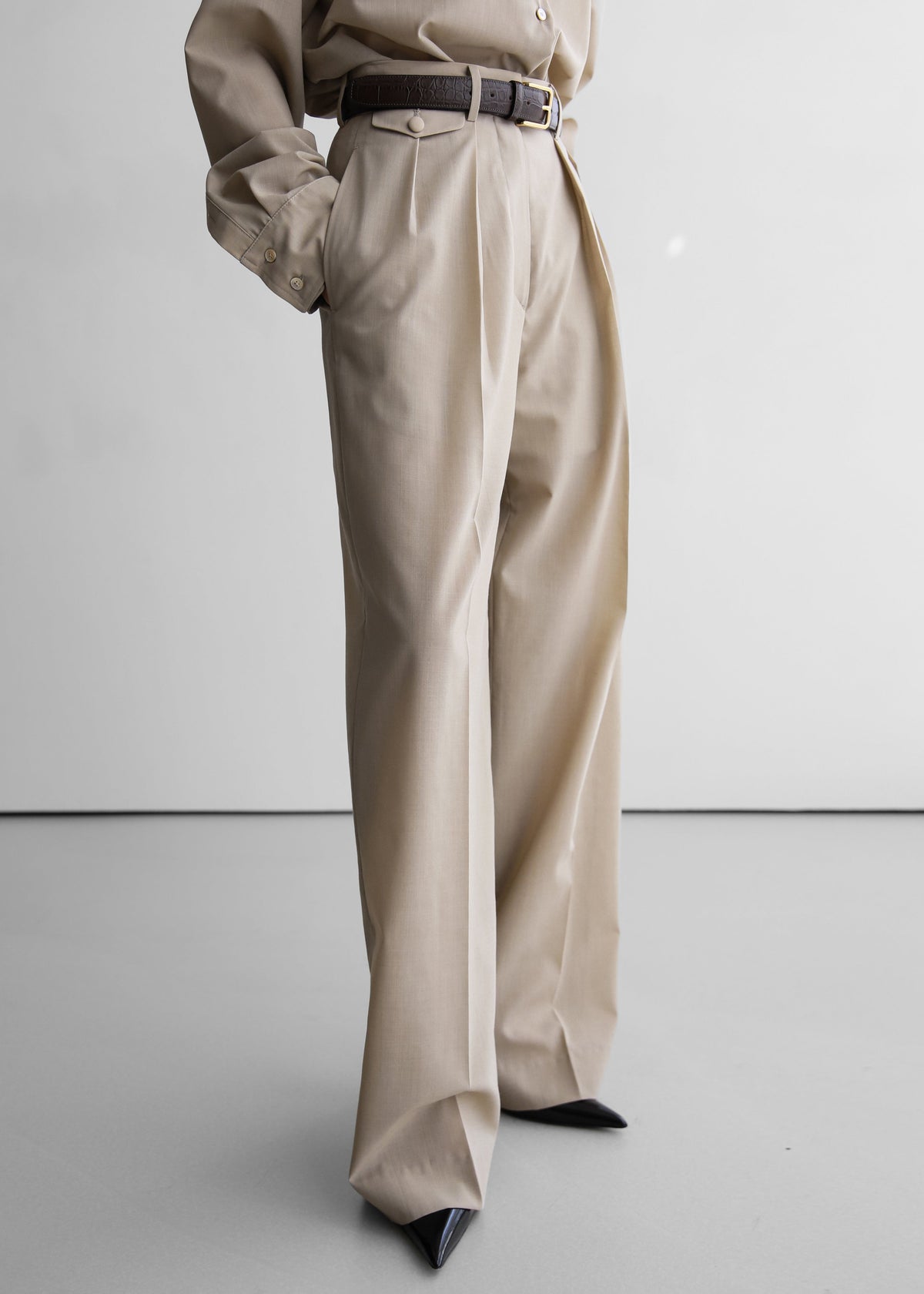 Meslay Sheer Pleated Trousers - Beige – view 5 of 11