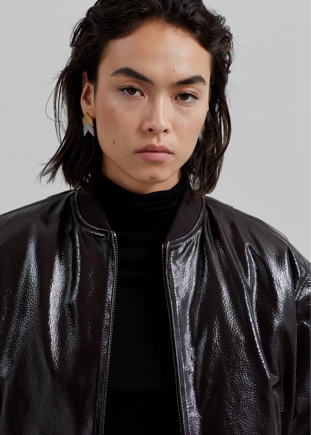 Micky Crackled Faux Leather Cropped Bomber - Dark Brown – view 4 of 7