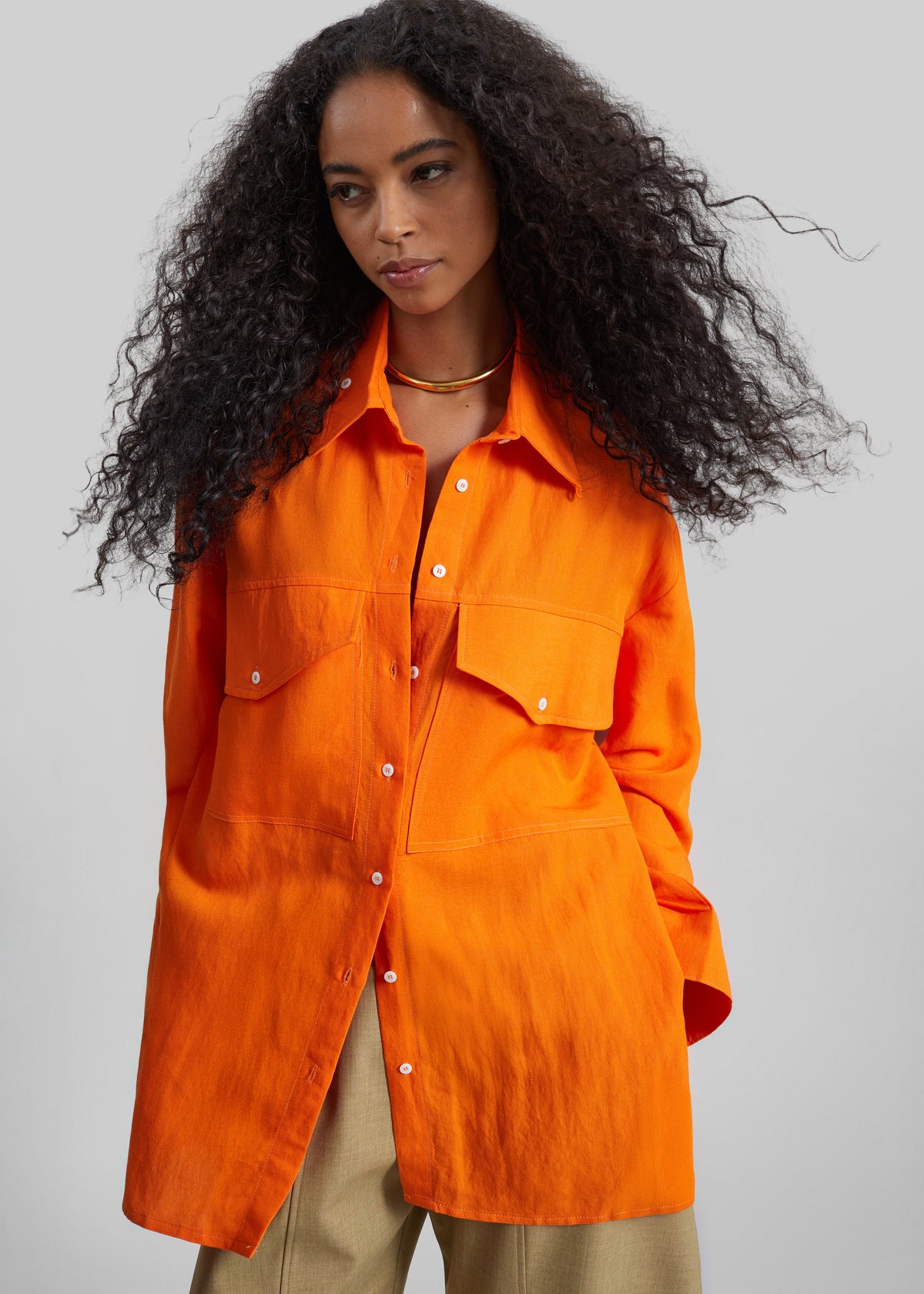 Miery Linen Oversized Shirt - Orange – view 4 of 8