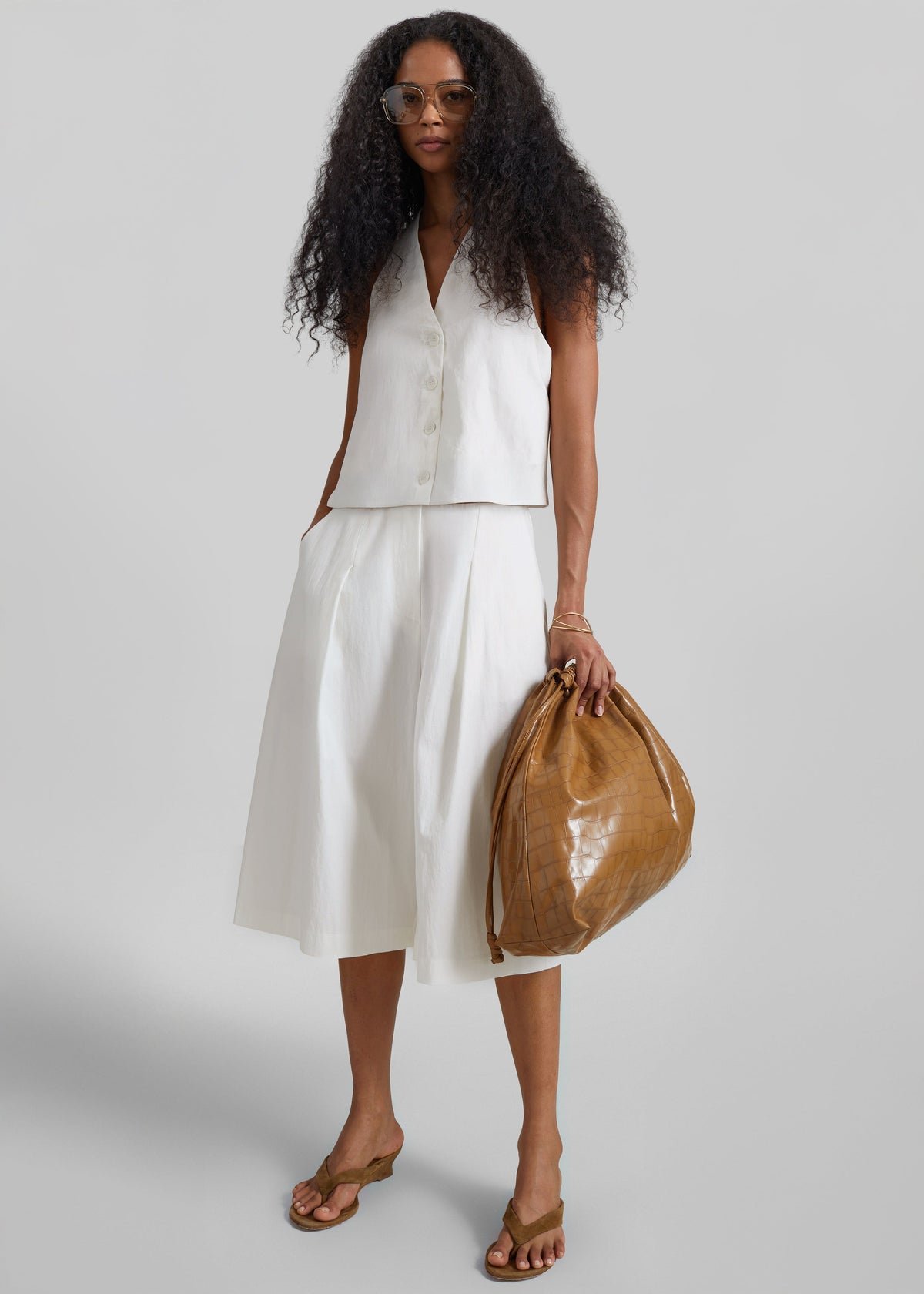 Miglia Linen Trapeze Vest - Ivory – view 1 of 8