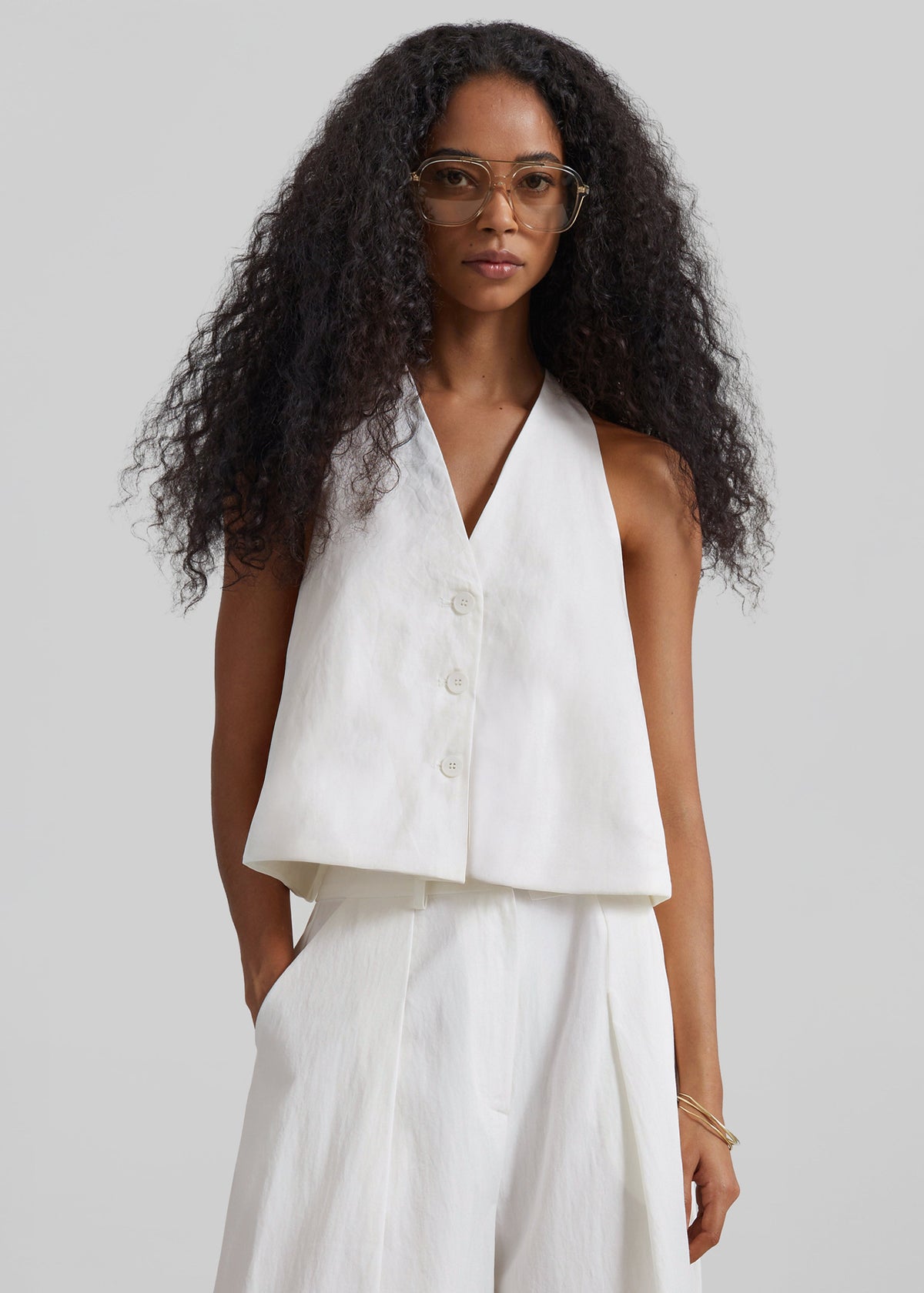 Miglia Linen Trapeze Vest - Ivory – view 2 of 8