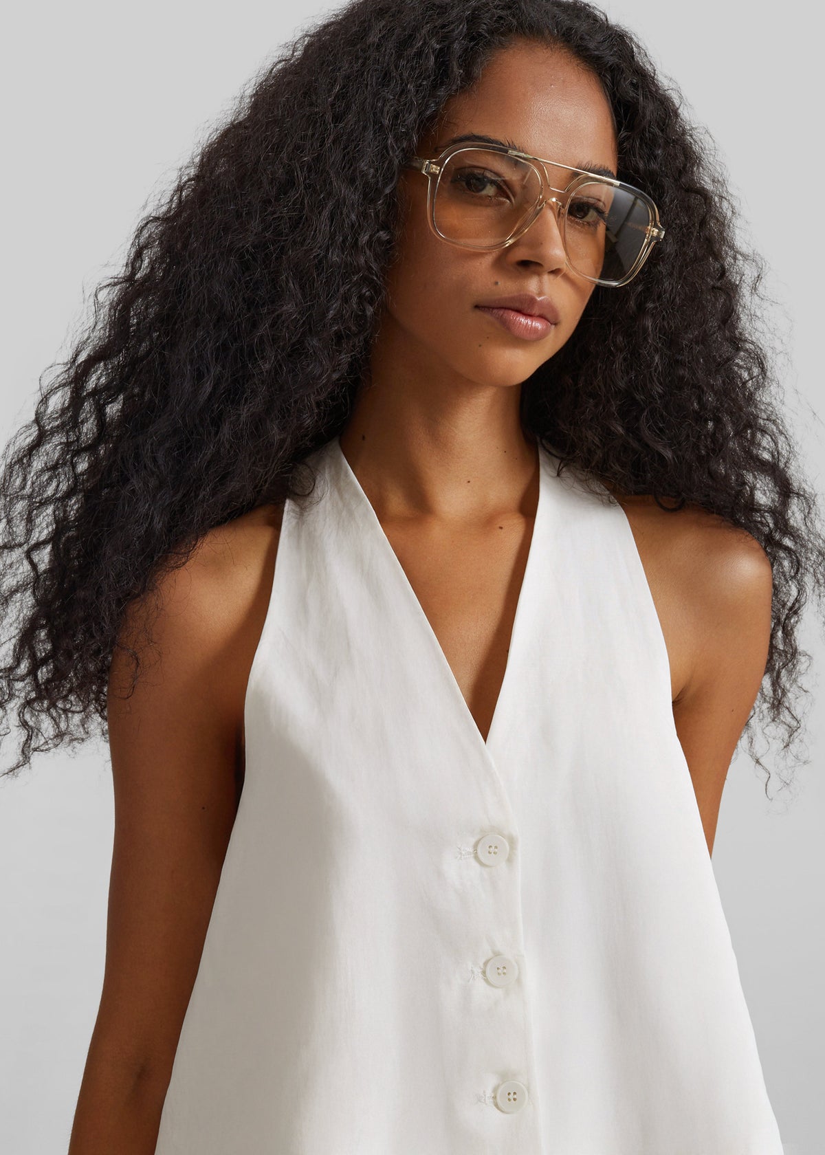 Miglia Linen Trapeze Vest - Ivory – view 6 of 8