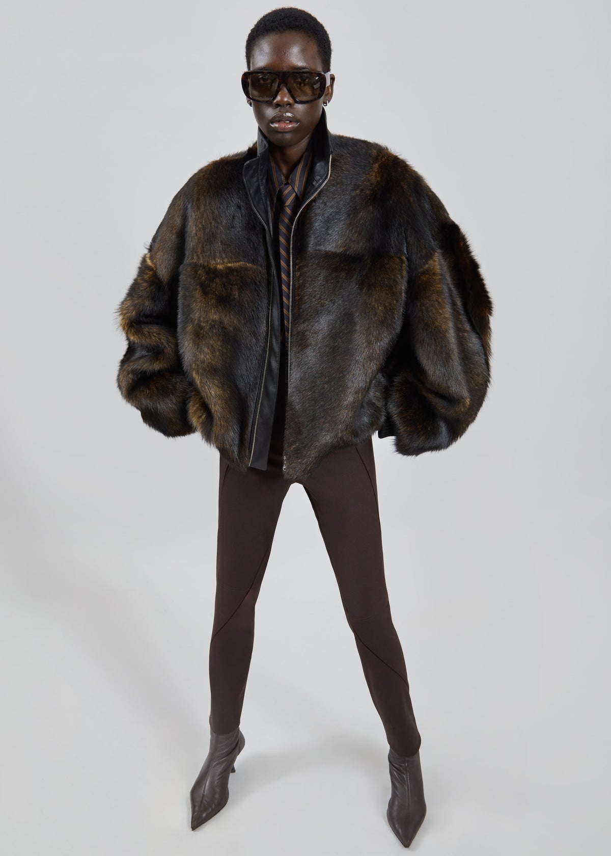 Milano Fur Bomber Jacket - Dark Brown – view 2 of 6