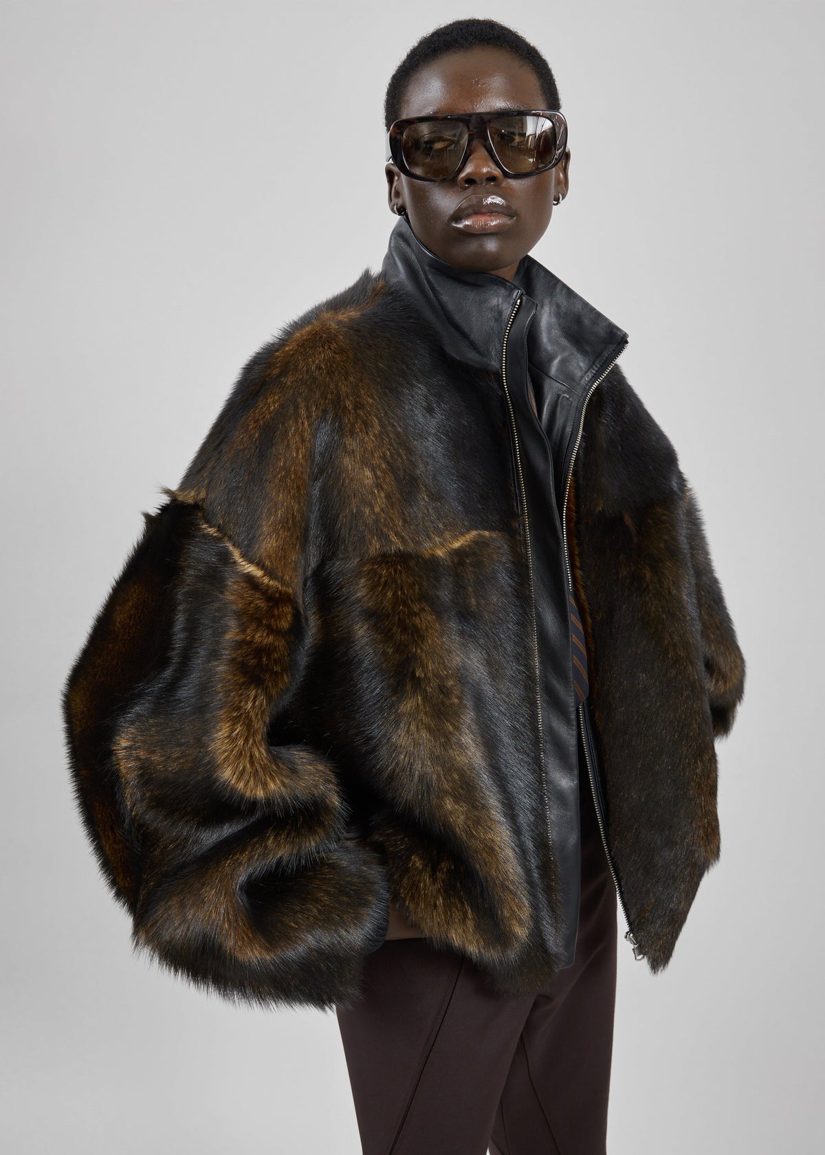 Milano Fur Bomber Jacket - Dark Brown – view 3 of 6
