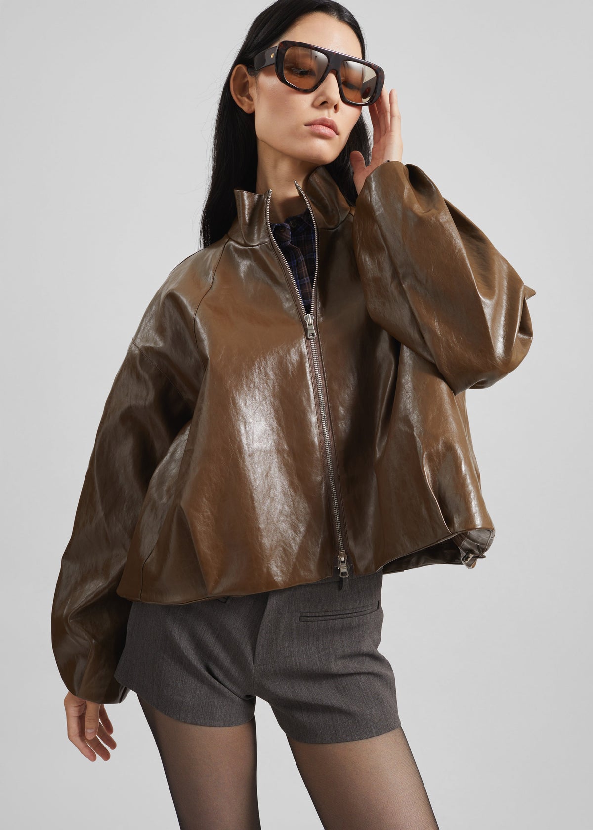 Milford Faux Leather Balloon Jacket - Brown – view 4 of 8