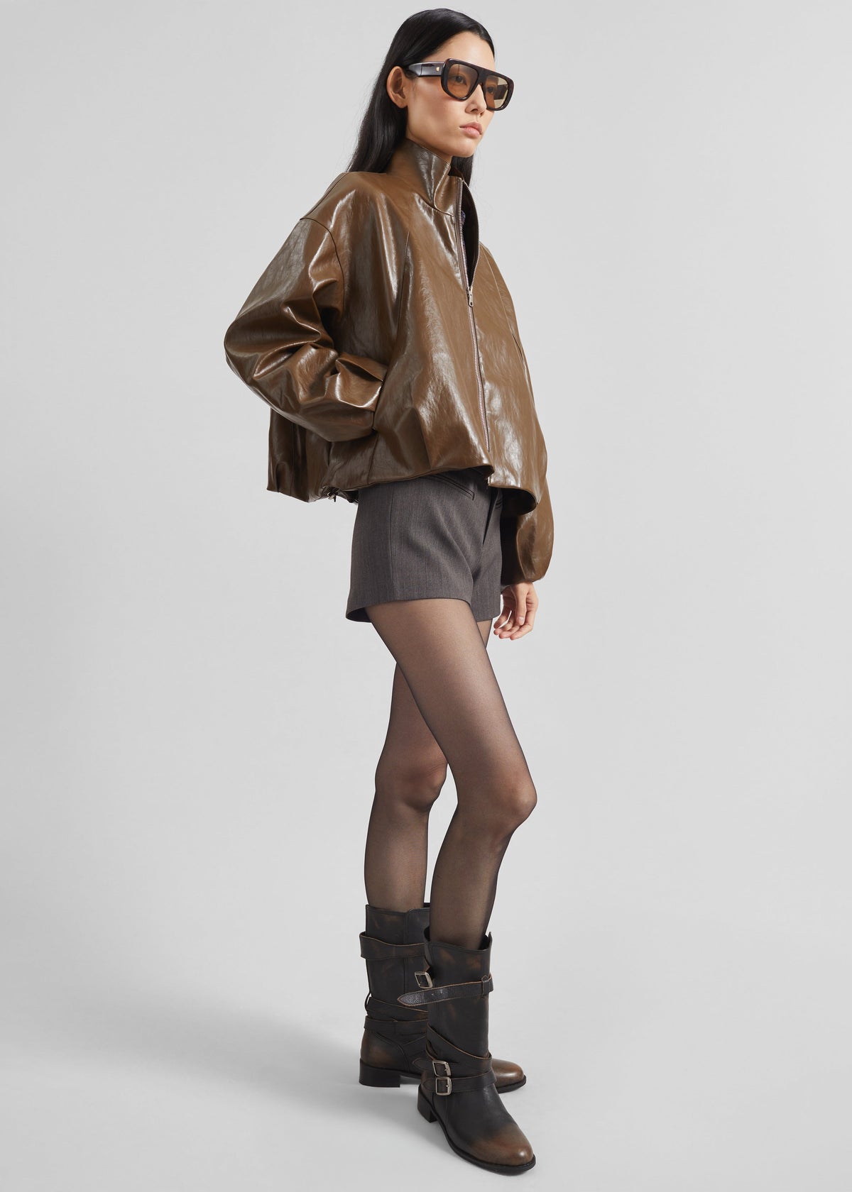 Milford Faux Leather Balloon Jacket - Brown – view 6 of 8