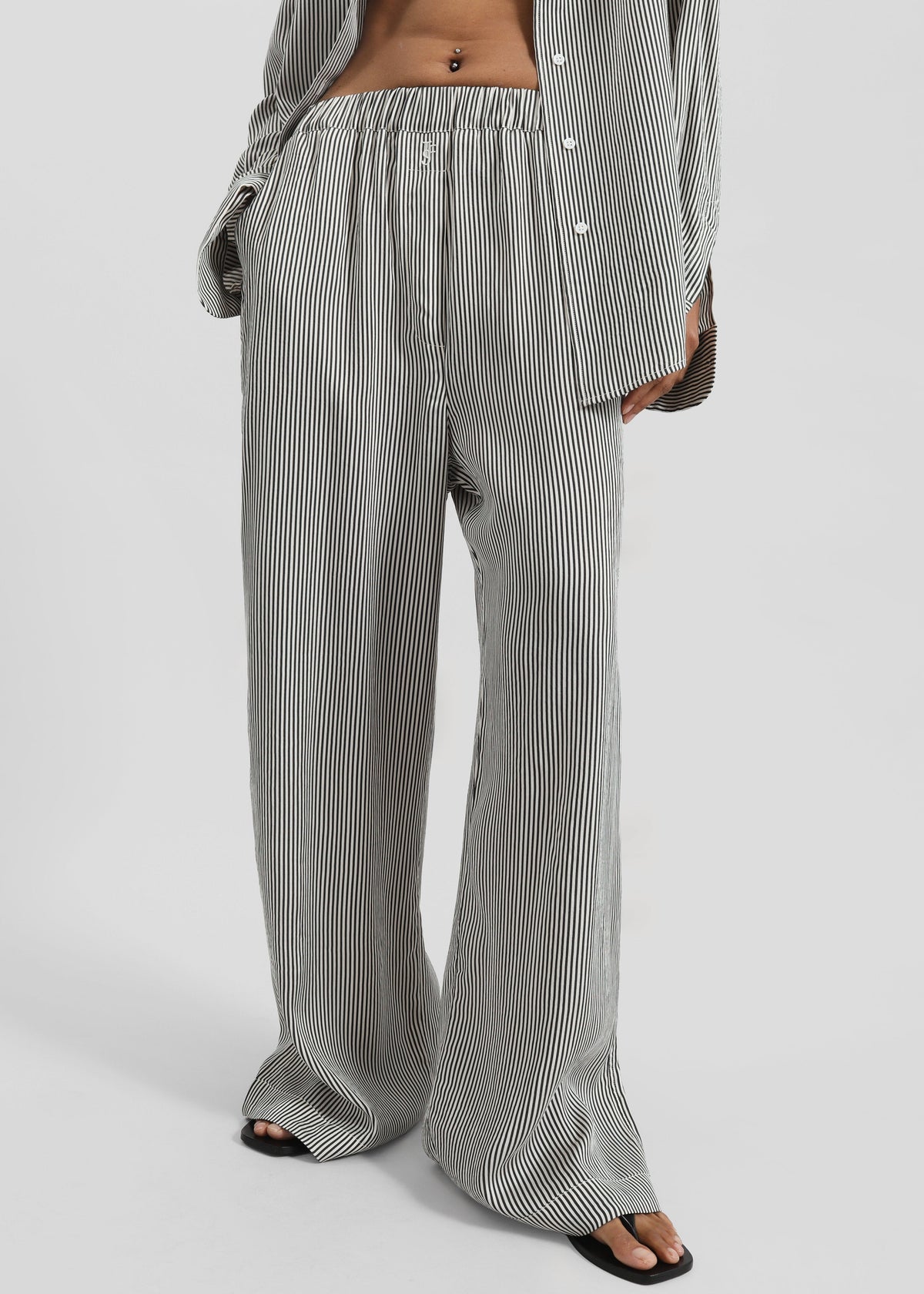 Mirca Striped Silk Elastic Pants - Black/White Stripe – view 2 of 7