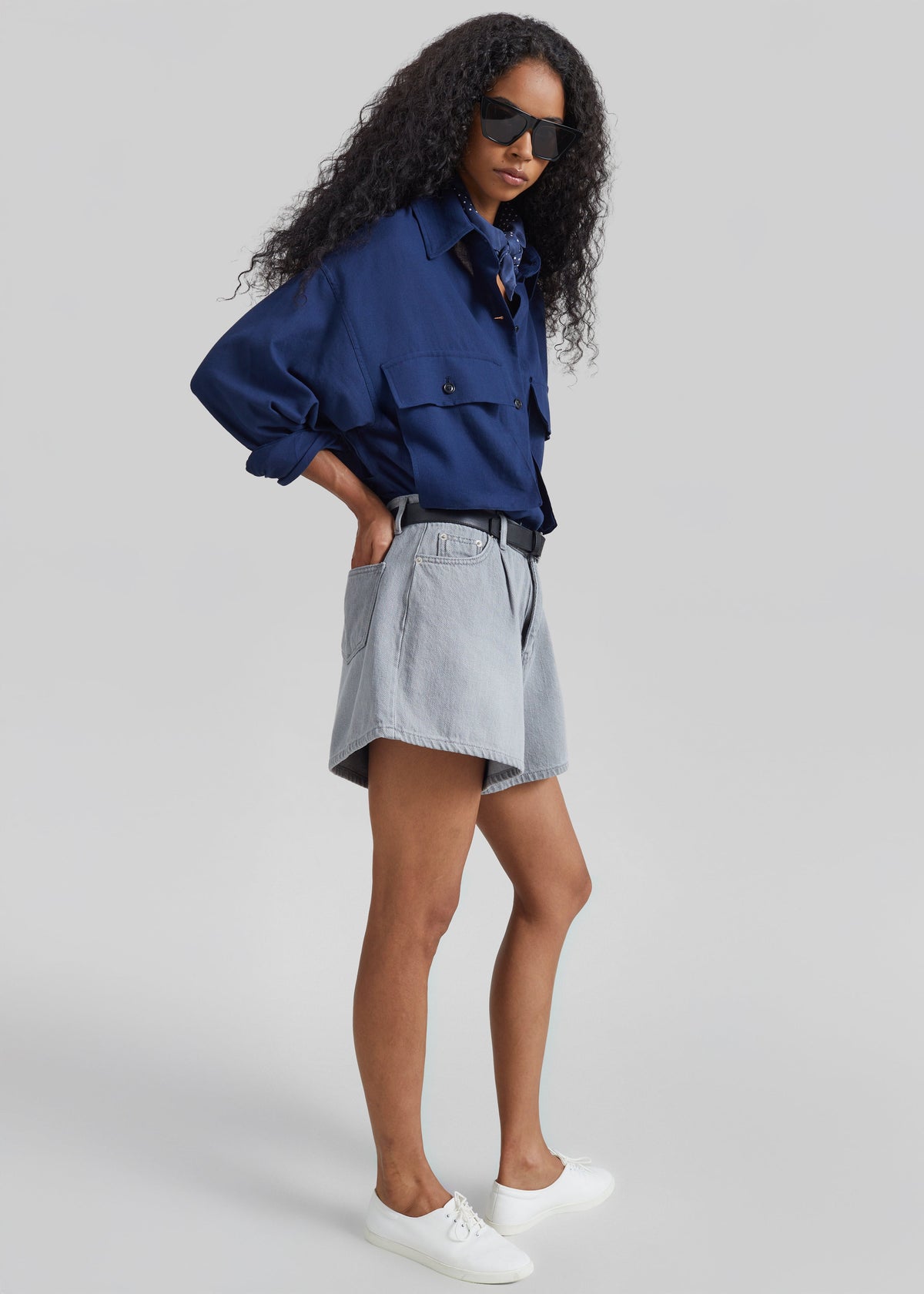 Mojave Pleated Denim Shorts - Grey Wash – view 6 of 8