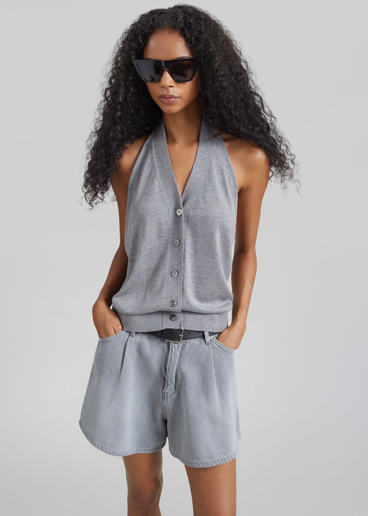 Mojave Pleated Denim Shorts - Grey Wash – view 1 of 8