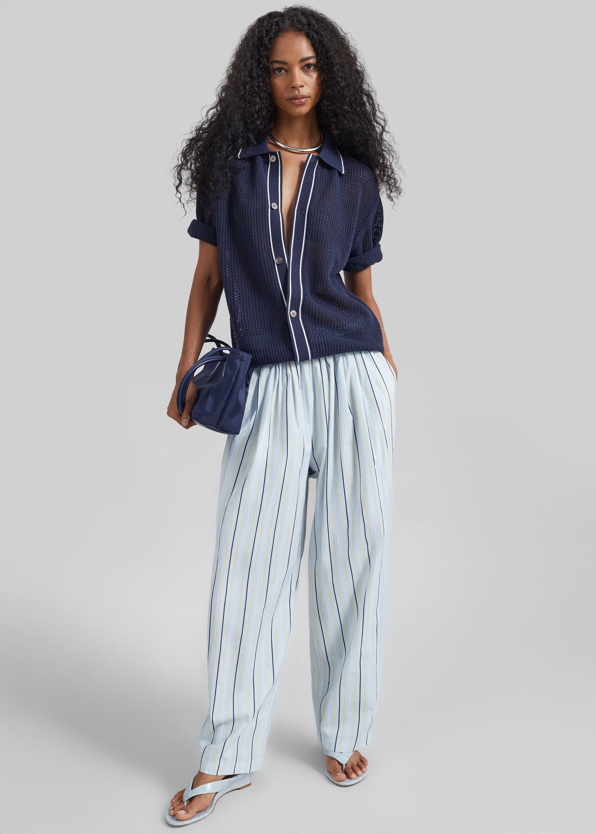 Monza Crochet Knit Cardigan - Navy – view 2 of 11