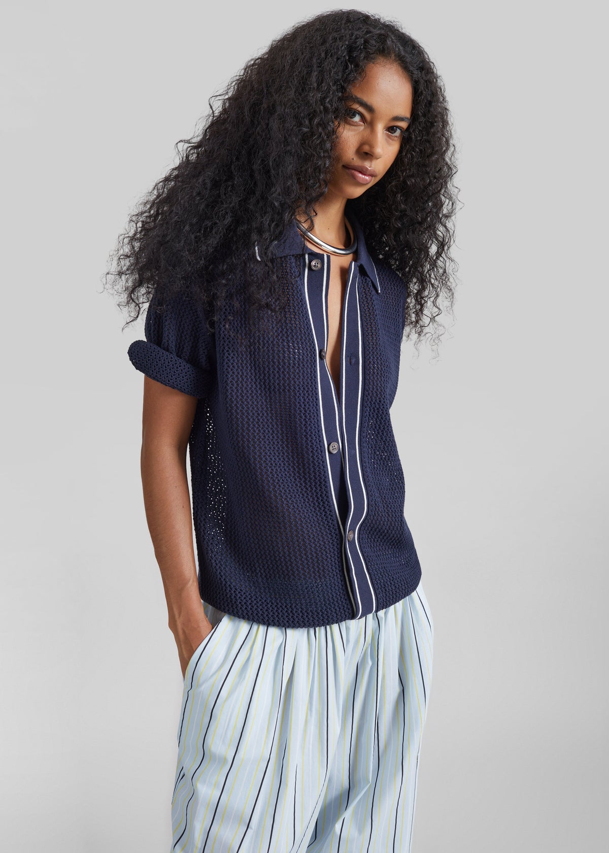 Monza Crochet Knit Cardigan - Navy – view 5 of 11