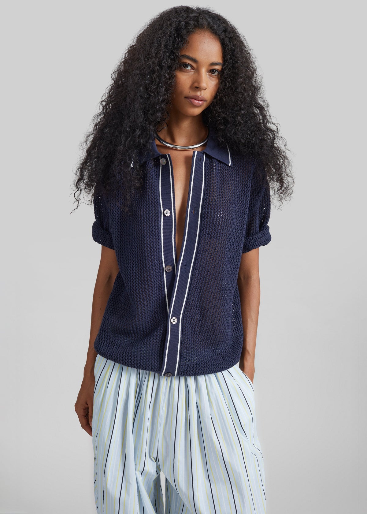 Monza Crochet Knit Cardigan - Navy – view 7 of 11