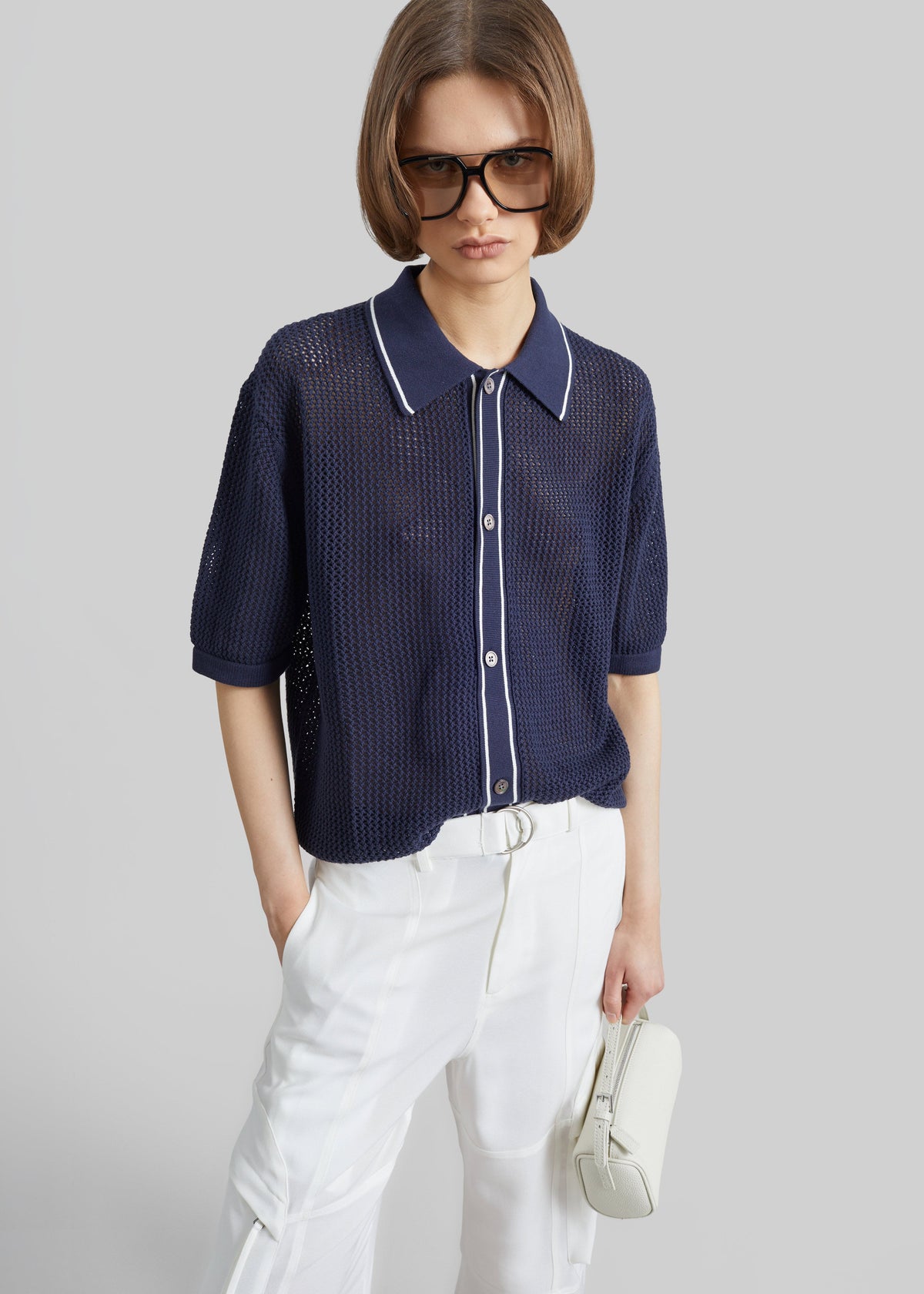 Monza Crochet Knit Cardigan - Navy – view 1 of 11